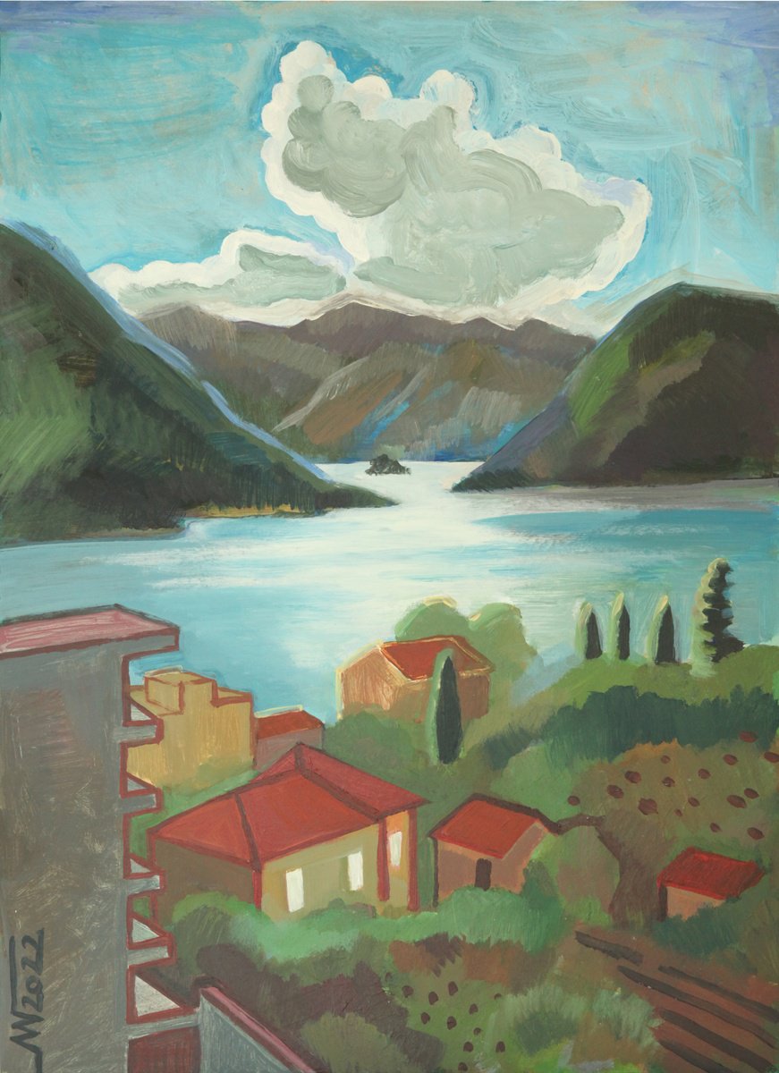 Landscape Acrylic Painting By Marina Gorkaeva, 20 X 28", View From The Window, Original Artwork