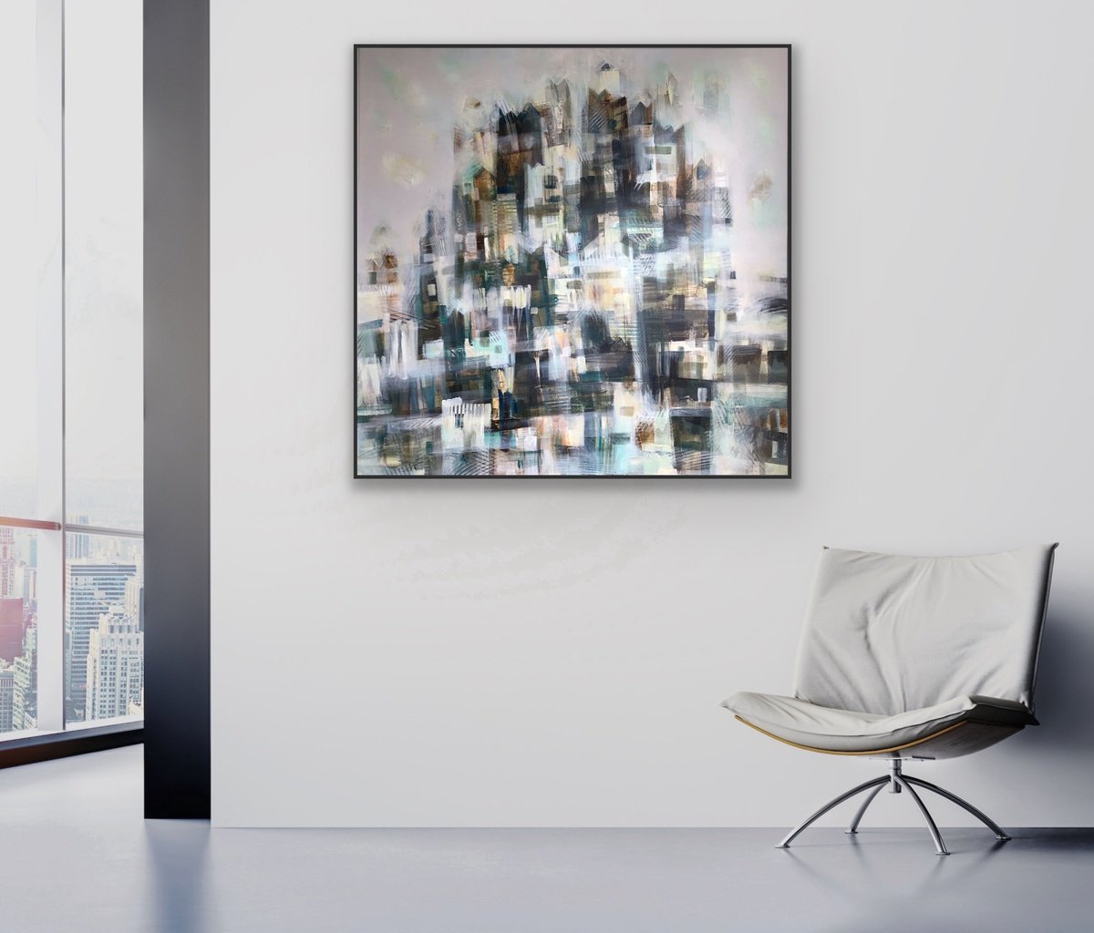 Impressionistic Abstract Acrylic Painting By Galina Poloz, 47 X 47, Sand Castle., Original Artwork