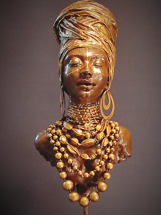"African Gold I " Mixed media sculpture. 69x20x22cm.