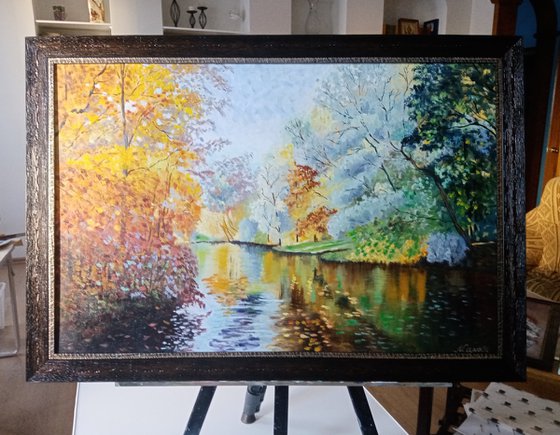 Park and pond in early autumn