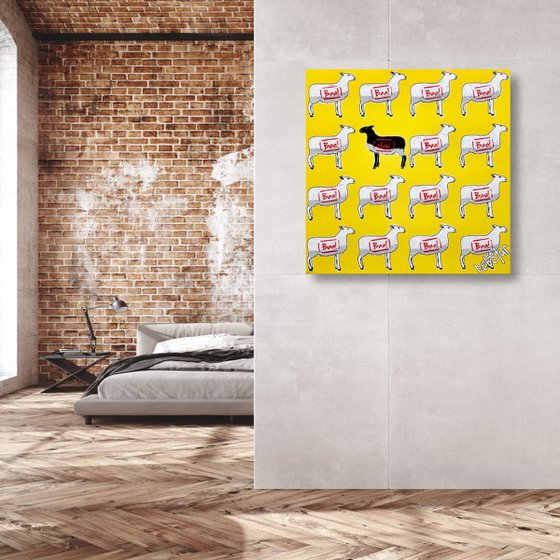 The Black Sheep - Yellow 61cm x 61cm