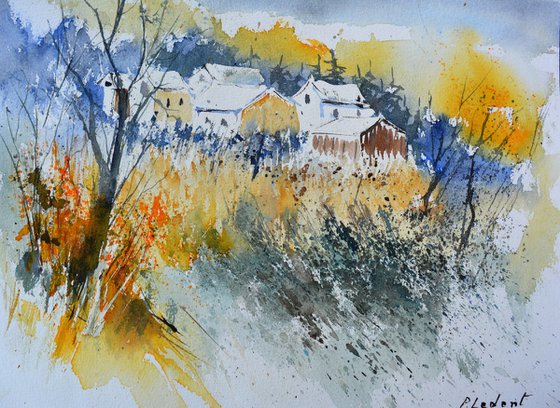 Village in autumn watercolor