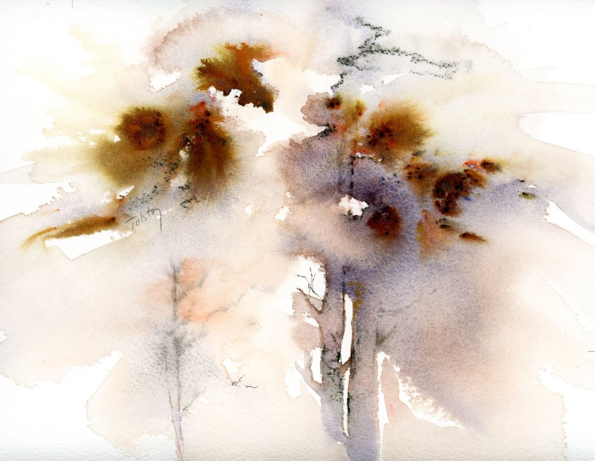 Impressionistic Landscape Watercolour By Alex Tolstoy, 12 X 10, Light Through The Trees, Original Artwork