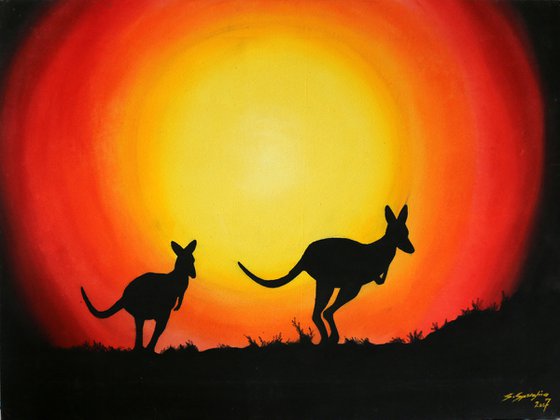 kangaroos at sunset