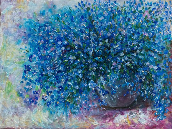 The Sublime Beauty of Forget-me-nots - An Oil Painting Masterpiece