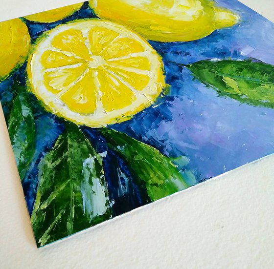 Lemon Painting Original Art Fruit Artwork Citrus Wall Art Small Kitchen Still Life