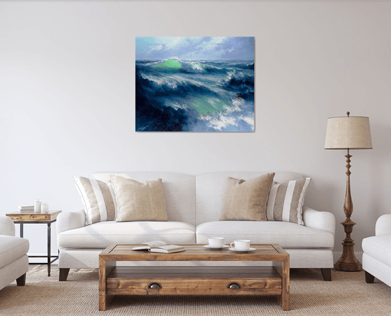 Morning Storm. Seascape scene. Ocean Painting.