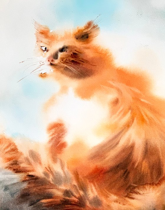 Ginger Cat Painting, Unfinished Cat