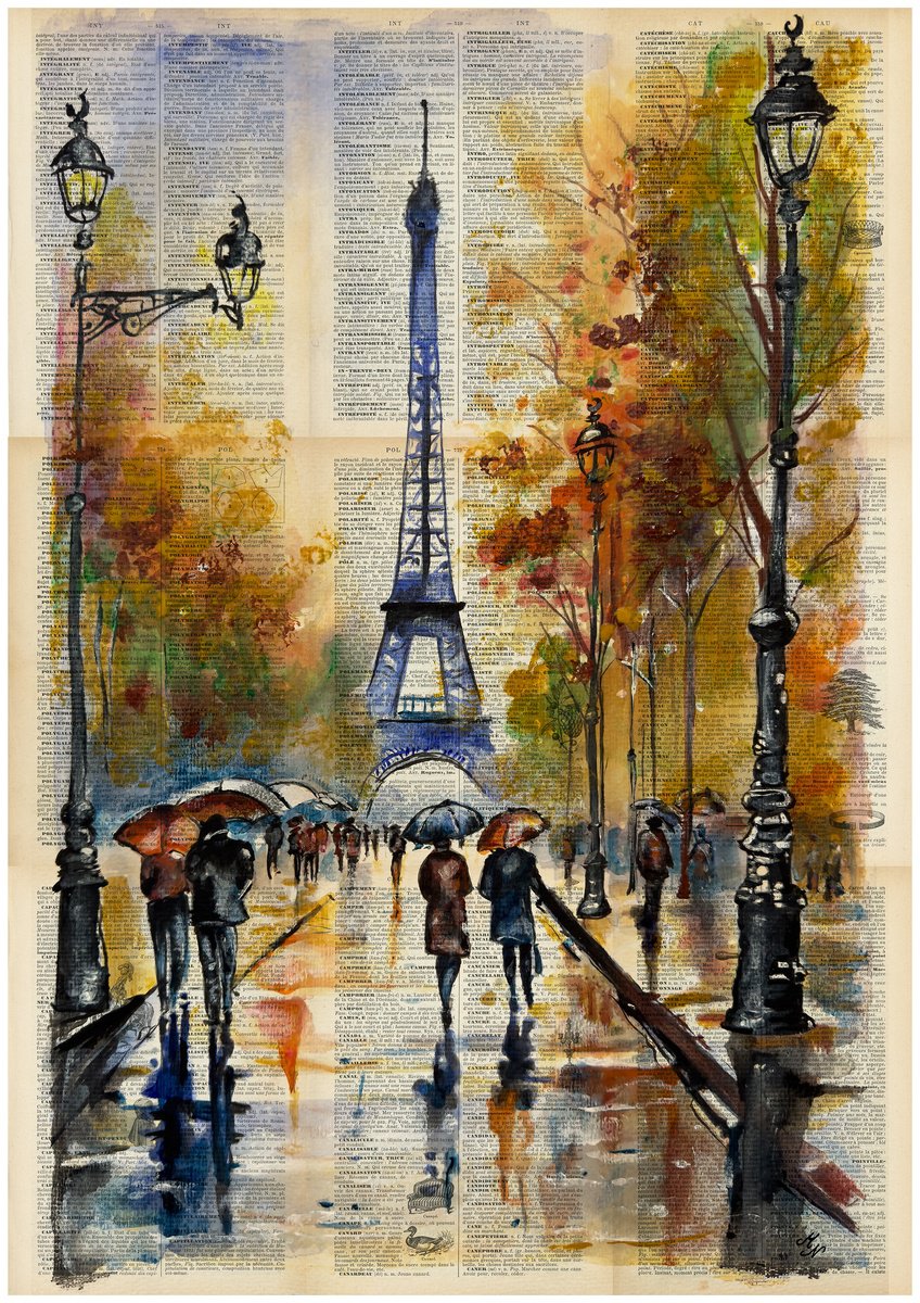 Impressionistic Cityscapes Giclee Print By Misty Lady - M. Nierobisz, 23 X 33", Walking To The Eiffel Tower, Original Artwork