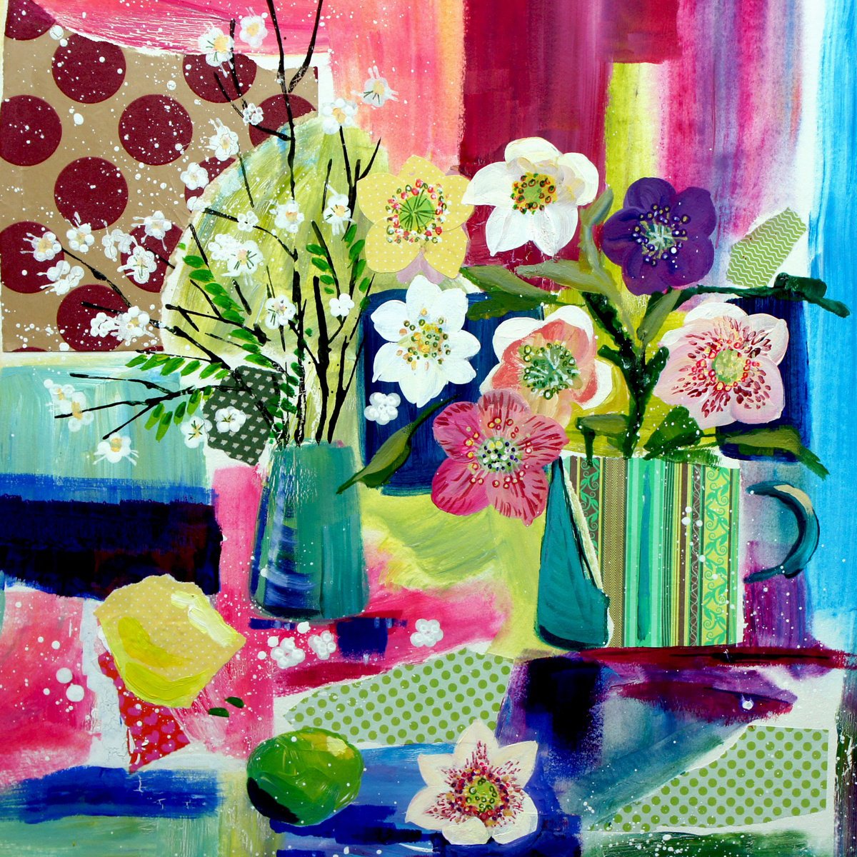 Impressionistic Painting , Hellebores And Citrus By Julia Rigby, 24 X 24, Artwork For Sale On Artfinder