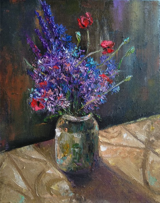 Purple flowers (40x50cm, oil canvas, ready to hang)