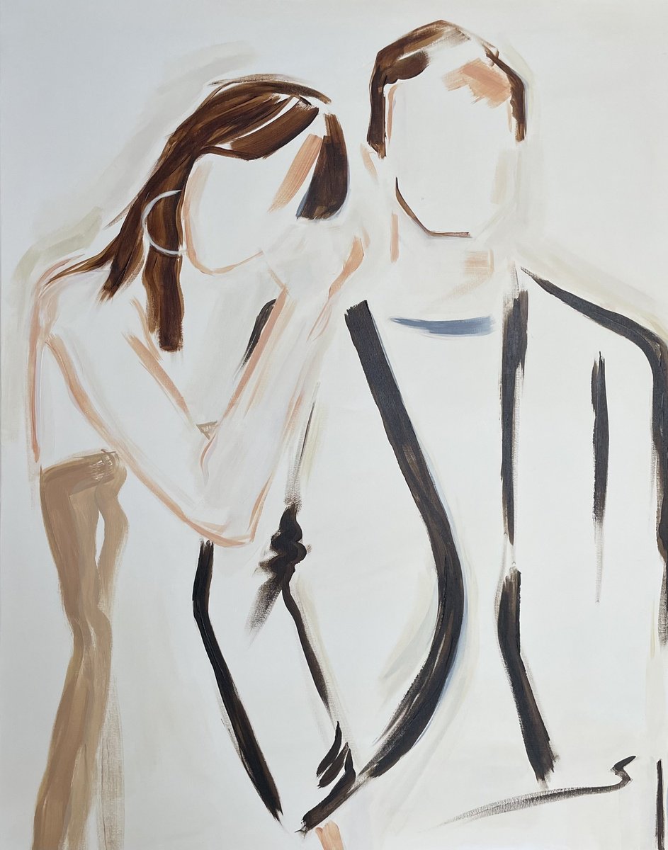 Expressive Portrait Acrylic Painting By Elise Mendelle, 26 X 31, The Art Of Togetherness, Original Artwork