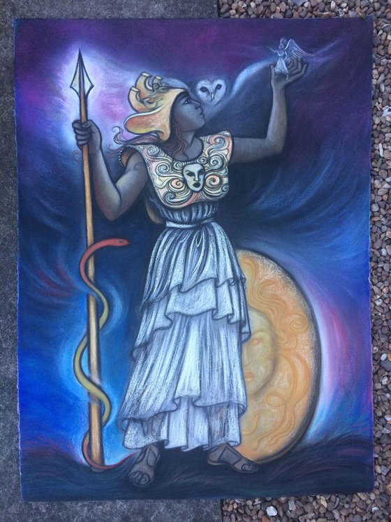 Athena - Greek Warrior Goddess; large pastel