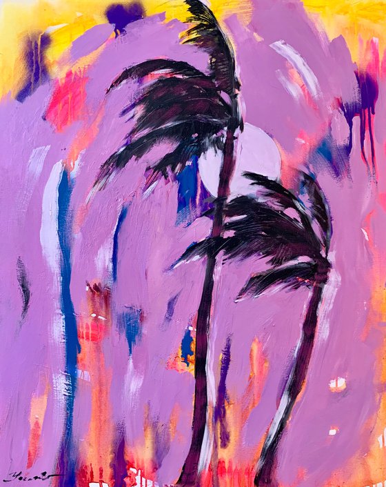 Bright painting - "Pink palms" - Pop Art - 100x80cm - 2021