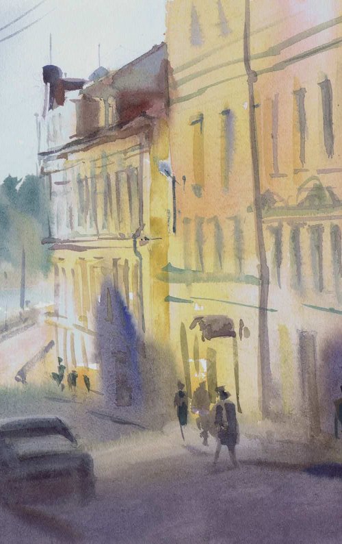 Vyborg. Street to the fortress. Watercolour by Marina Trushnikova. Cityscape. Plain air artwork. by Marina Trushnikova