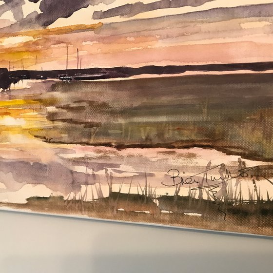 A Watercolour on Canvas - Sunset at Blakeney