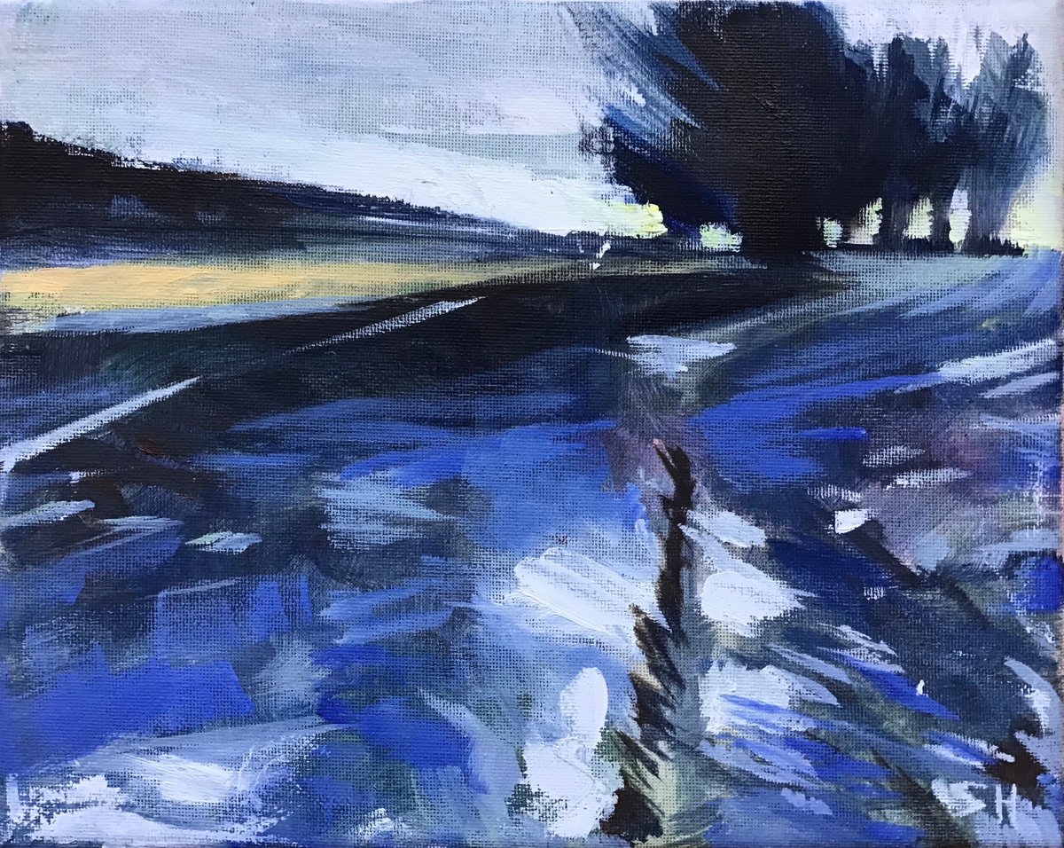 Expressive Landscape Oil Painting By Sandra Haney, 10 X 8", Brisk Winter Walk, Original Artwork