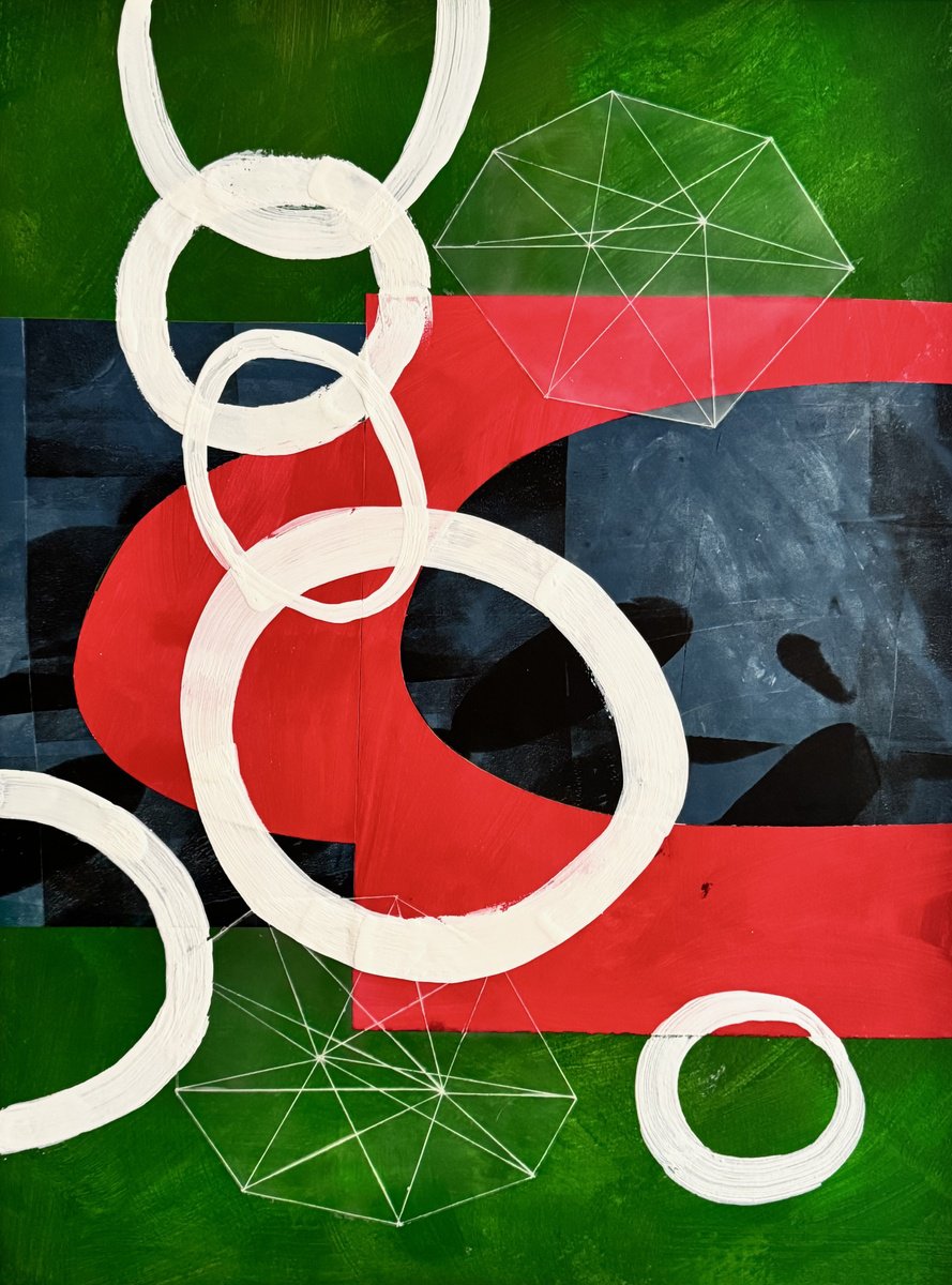 Geometric Abstract Painting By Domenica Brockman, 18 X 24, Macro Micro Green, Original Artwork