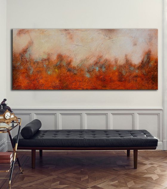 Large abstract painting -The Mystery of Sargasso Sea, - large beige orange abstract landscape