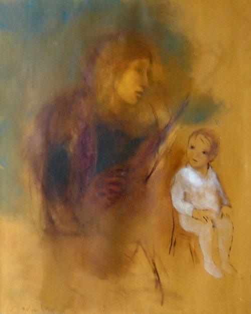 Mother and son 9, oil on canvas 65x81 cm by Frederic Belaubre