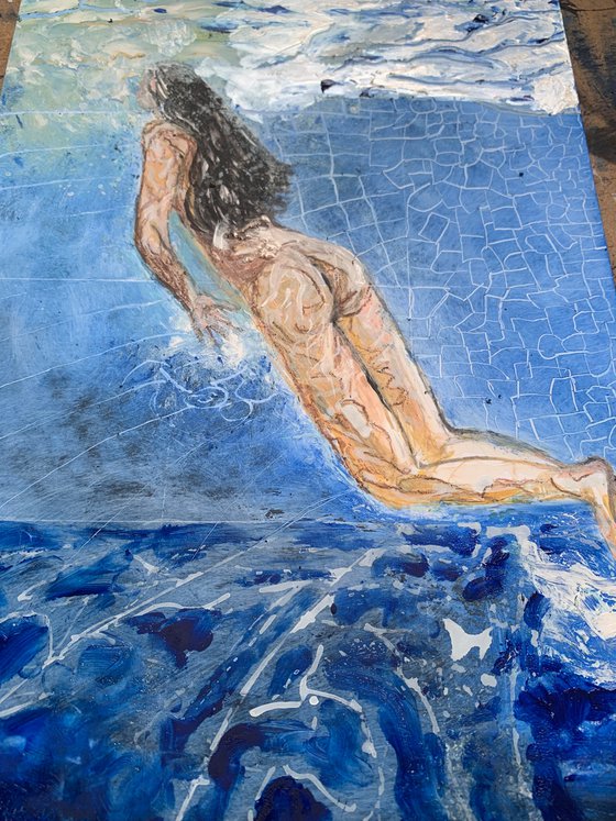 Swimmer III Acrylic Painting on Paper Unique Artwork Gift Ideas Home Decor