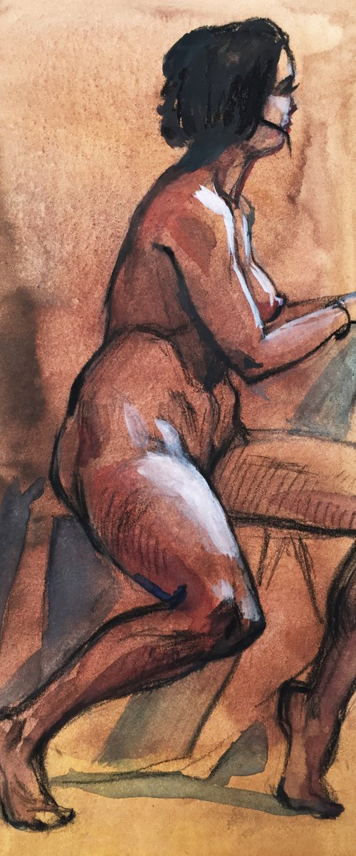 Seated nude model. Gift for him by Natalia Veyner