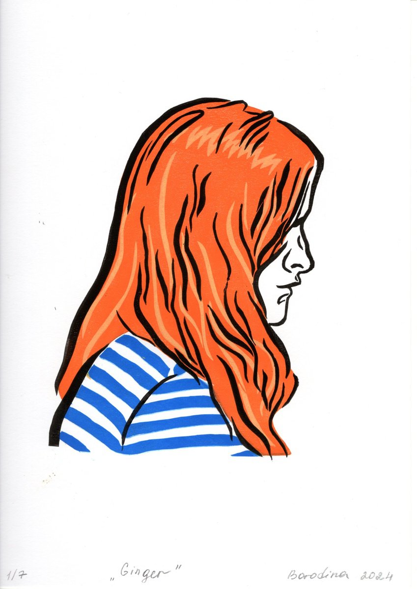 Portrait Linocut By Anastasia Borodina, 8 X 12, Ginger - Limited Edition Linocut Print, Original Artwork