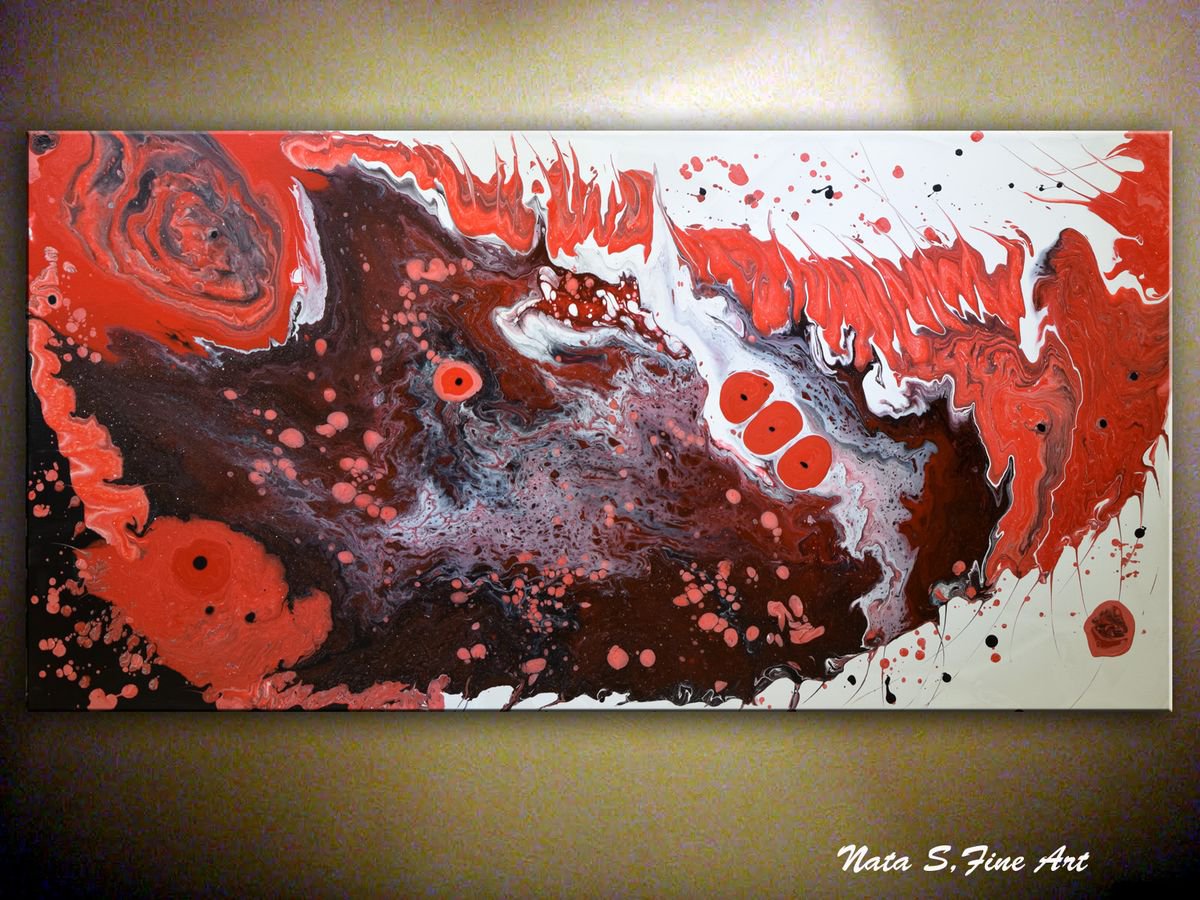 Red Coral, Large Modern Acrylic Painting, Ready to Hang Wall Art by Nataliya Stupak