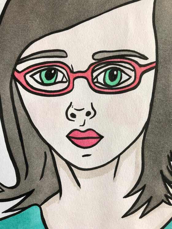 Portrait With Glasses - original mixed media painting