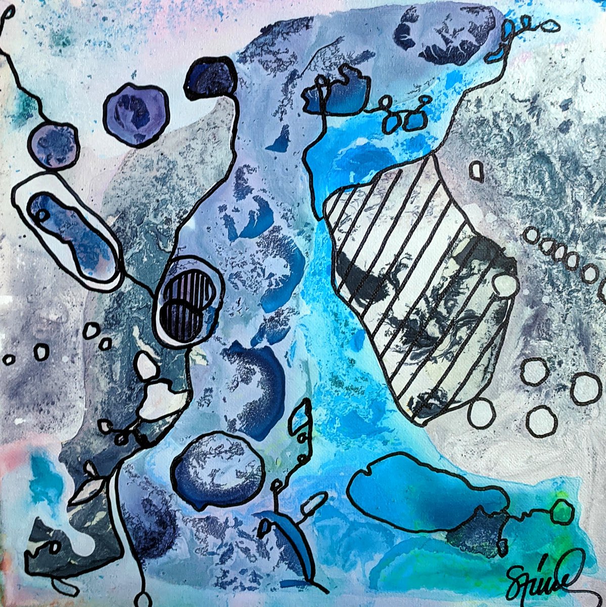 Abstract Painting By Shelli Finch, 12 X 12", Peg A Into Slot B, Original Artwork