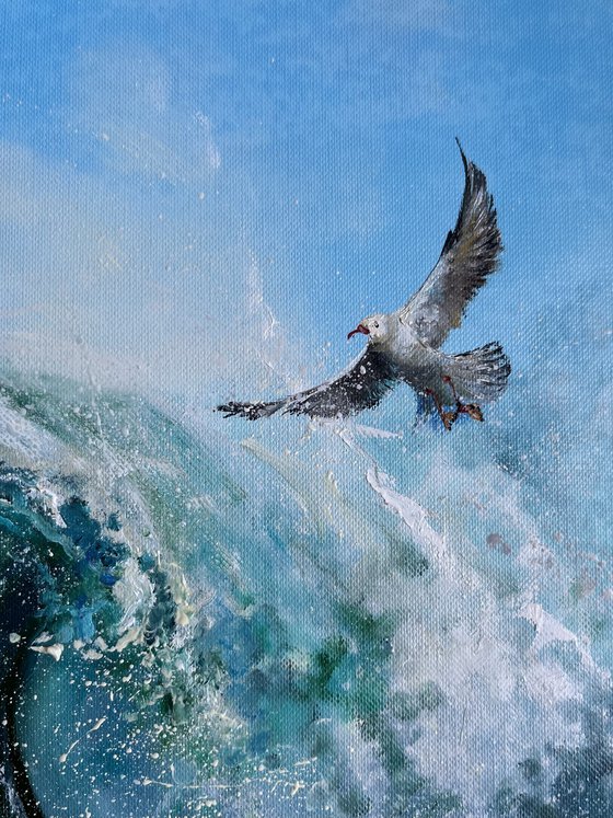 Ocean Wave With Seagulls