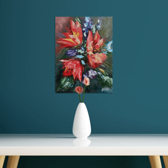 Textured flowers (30x40cm, oil painting, palette knife)
