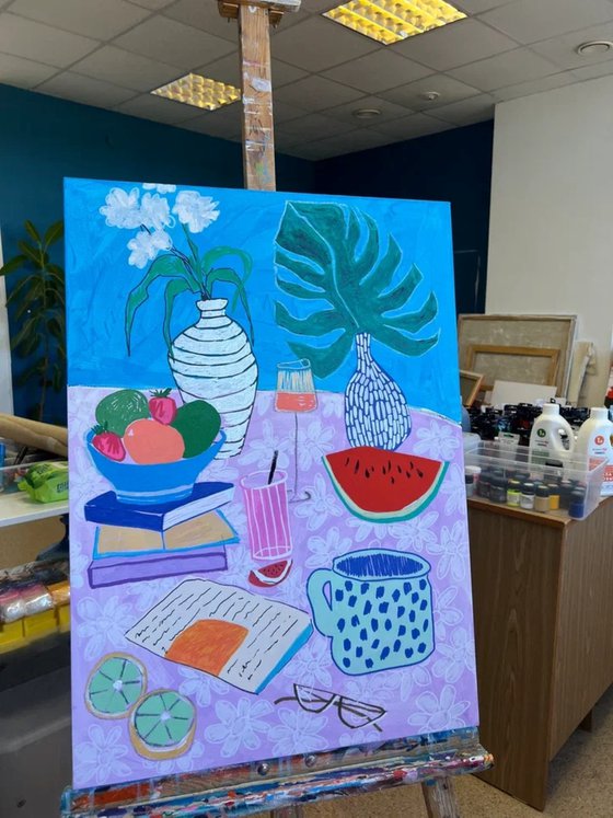 Still Life with Watermelon and Flowers