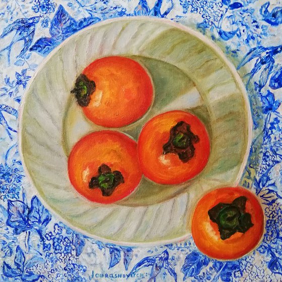 Plated Persimmons on Table