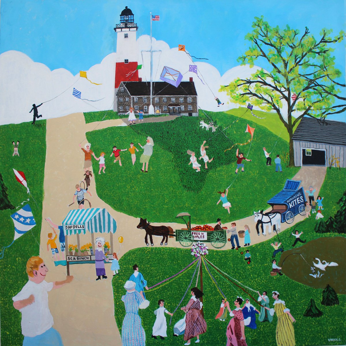 Illustrative Landscape Oil Painting By Ken Vrana, 36 X 36", Fresh Apples, Original Artwork