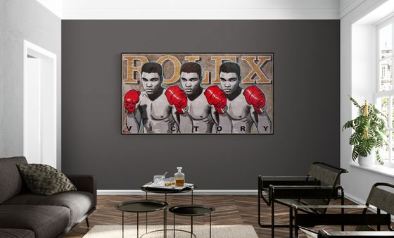 Seeing Triple 190cm x 100cm Muhammad Ali Concrete Textured Urban Pop Art