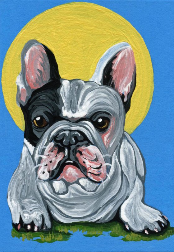 ACEO ATC Original Painting French Bulldog Frenchie Dog Art-Carla Smale