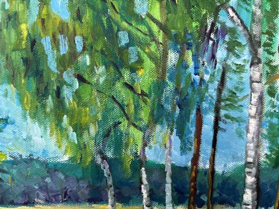 Birches by the lake. Pleinair