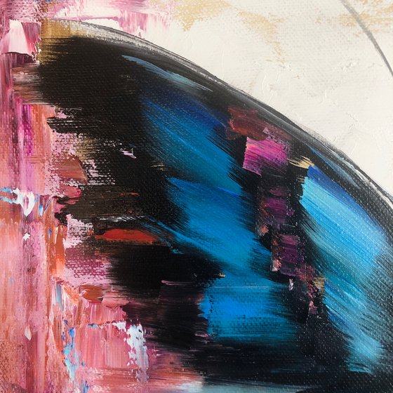 MORPHO MENELAUS -Butterfly Morpho Menelaus. Large blue butterfly. Butterfly Morpho Amatonte. Detailed drawing. Rare view. Juicy colors. Abstraction. Nature.