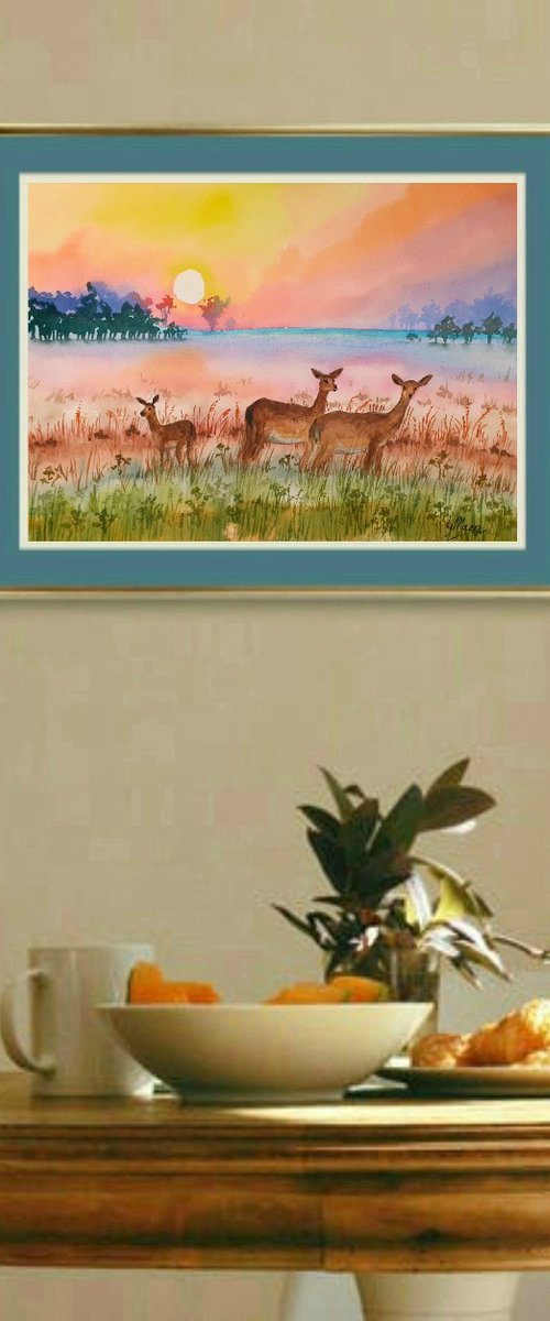 Deer at Dawn by Lisa Mann