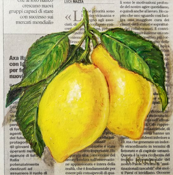 "Leafy Lemons on Newspaper"