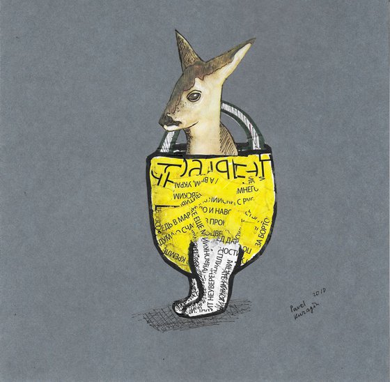 Kangaroo and yellow bag