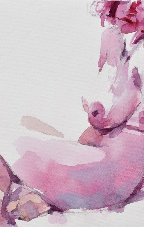 Nude on bed in red by Goran Žigolić Watercolors