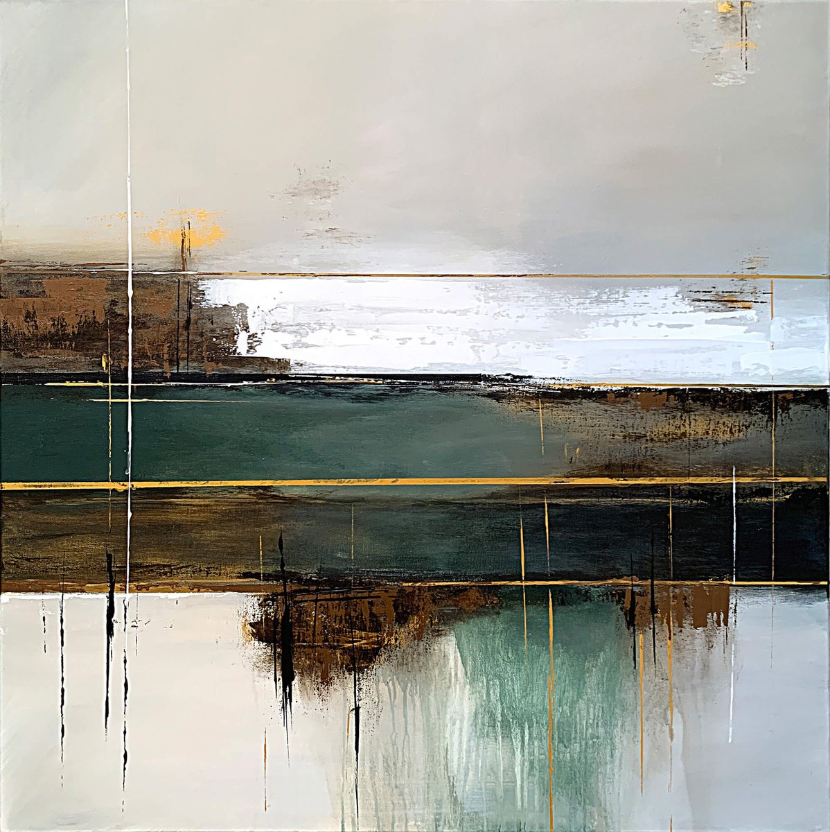 Organic Landscape Acrylic Painting By Tatiana Malinovscaia, 30 X 30", Misty Horizon, Original Artwork