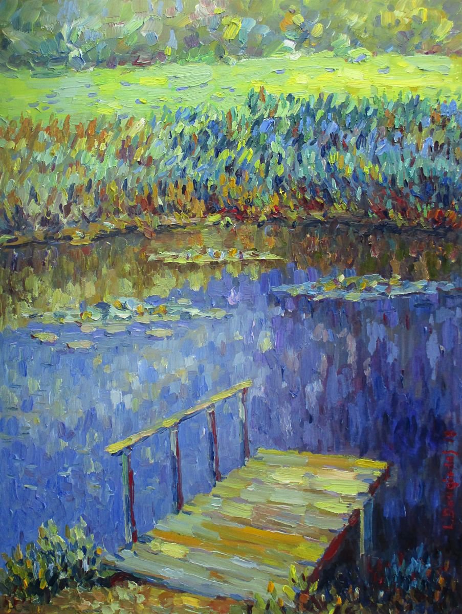 Small foot-bridge on the lake by Liudvikas Daugirdas