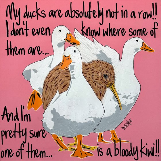 Ducks in a Row Pink Kiwi 61cm x 61cm