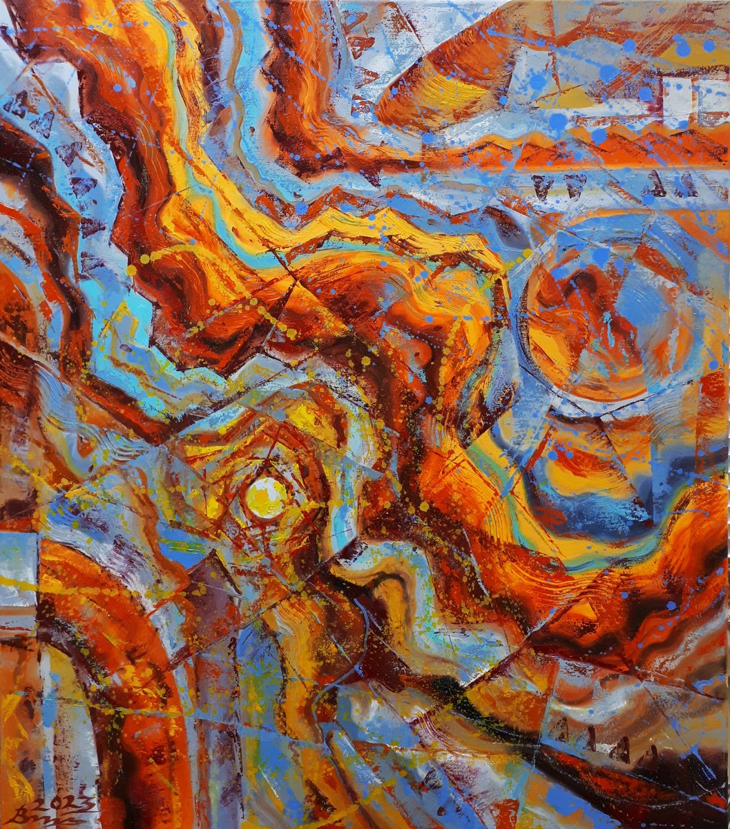 Abstract Oil Painting By Serhii Voichenko, 28 X 32", Sunset, Original Artwork