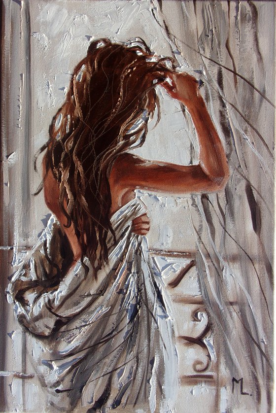 " PARIS MORNING ... "-   liGHt  ORIGINAL OIL PAINTING, GIFT, PALETTE KNIFE nude