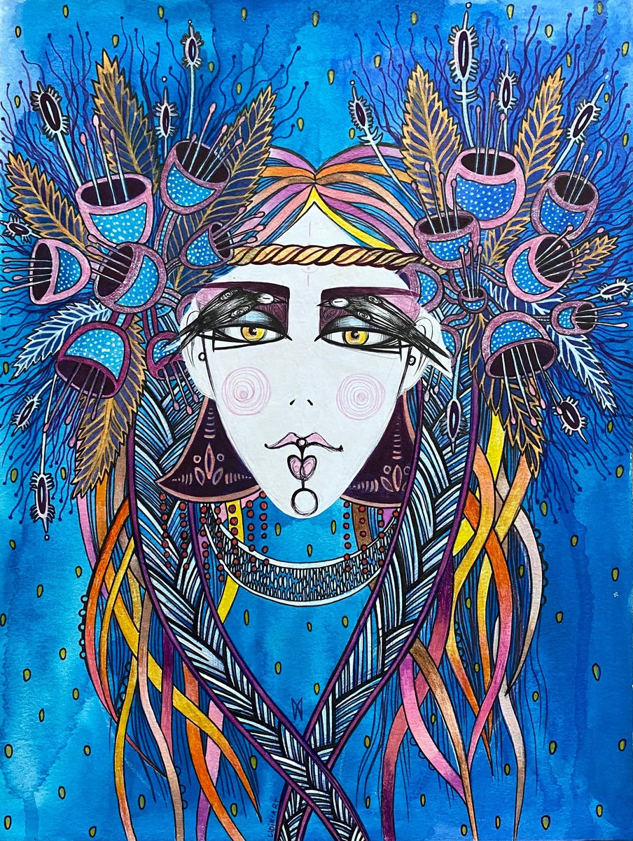 Illustrative Portrait Acrylic Painting By Lidia Matviyenko /Lidikart/, 12 X 17", Field Nymph, Original Artwork