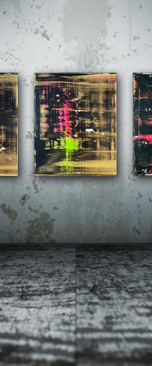 "The Night Life" - FREE USA SHIPPING + Save As A Series - Original PMS Abstract Triptych Acrylic Paintings On Canvas - 48" x 20" by Preston M. Smith (PMS)